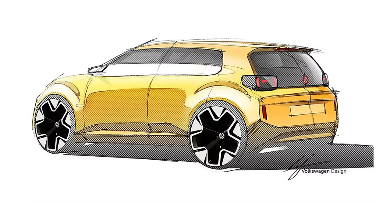 Esquisse de la nouvelle voiture électrique de Volkswagen, d'une valeur de 20 000 euros.