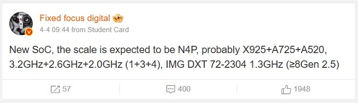 Caractéristiques de la puce Xiaomi Tableau des spécifications du processeur mobile de Xiaomi