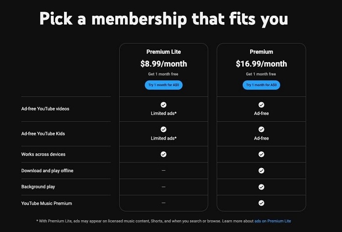 YouTube teste un tarif Premium Lite remanié - il est probable que cette option sera bientôt rétablie.-2 YouTube teste un tarif Premium Lite remanié - il est probable que cette option sera bientôt rétablie.-2