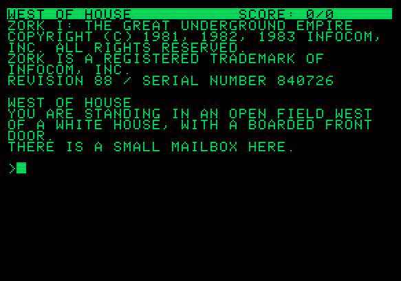 Capture d'écran du jeu ZORK
